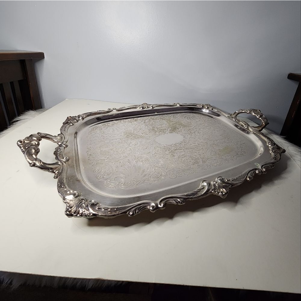 Eton vintage silver plated footed serving tray large handles